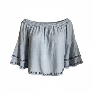 LUCKY BRAND Women's Light Blue Off-Shoulder Top